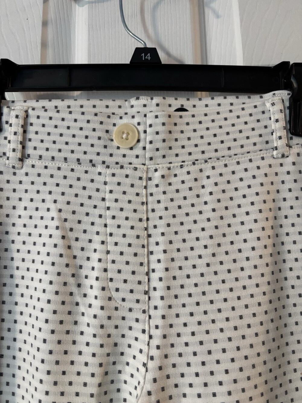Betabrand M Medium White Polka Dot Squares Stretchy Business Casual Pants